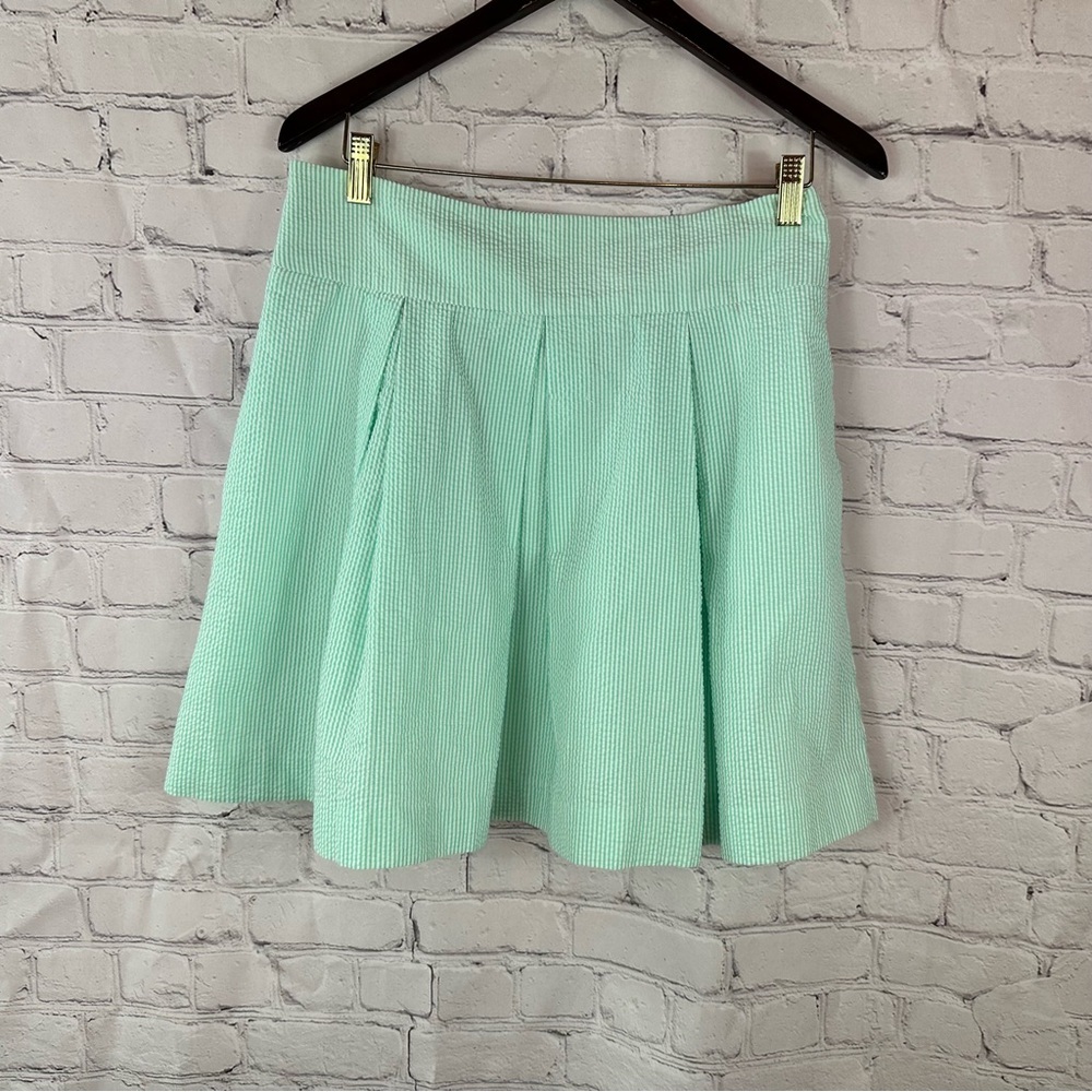 Lauren James mint Green stripe seersucker pleated Skater Skirt womens L